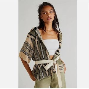 Free People Desert Palm Hooded Knit Wrap With Belt Size M